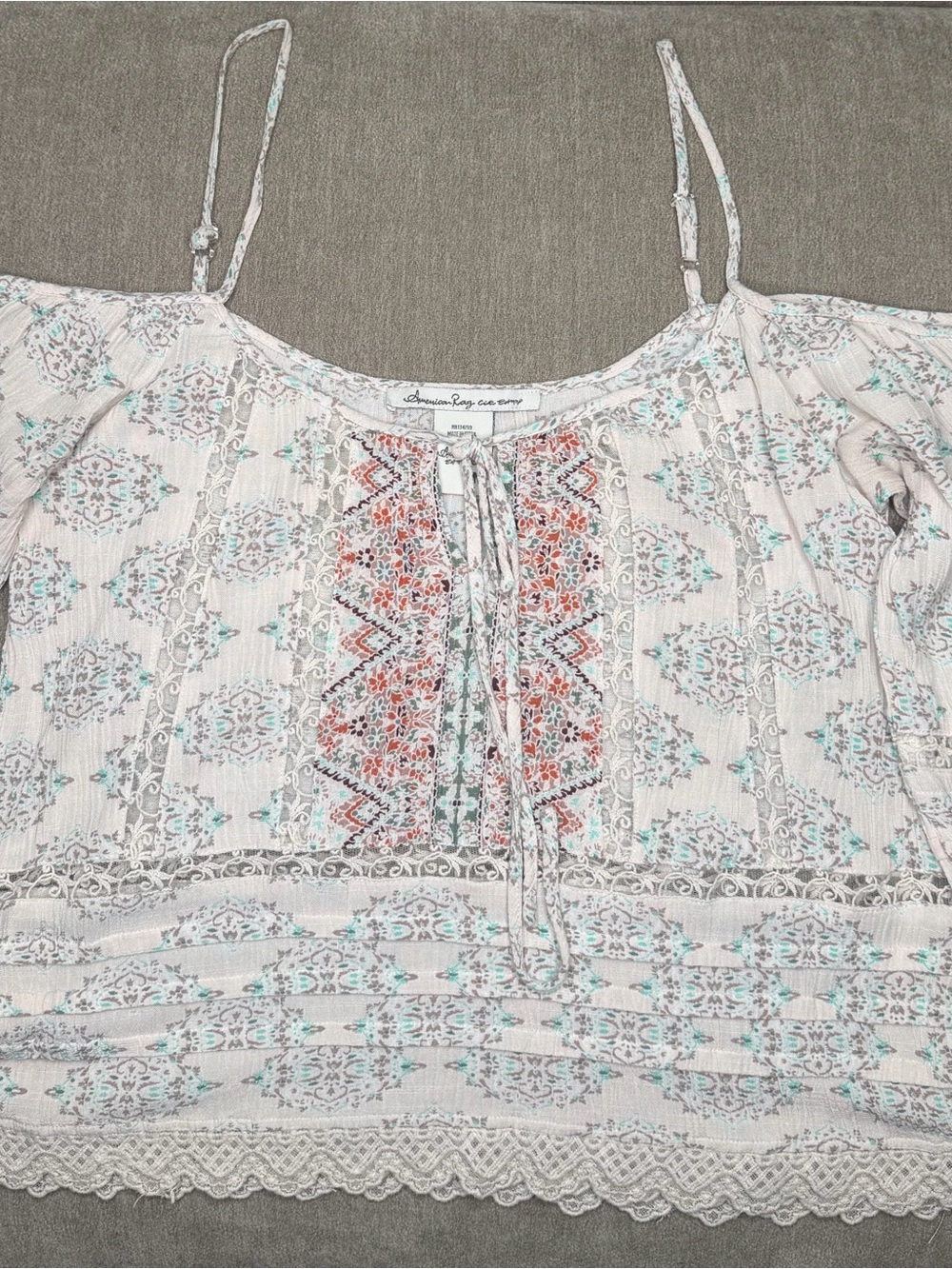 American Rag White Floral-Print Boho Tie-Front Camisole